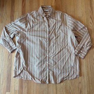 J. Jill Oversized 100% Cotton Striped Blouse, V-neck collar